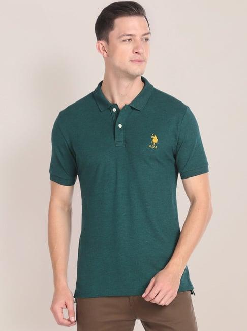 u.s. polo assn. dark green cotton slim fit polo t-shirt