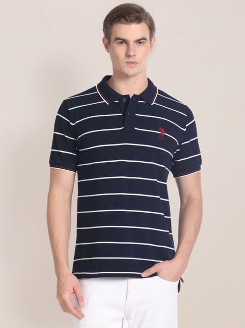 u.s. polo assn. navy cotton slim fit striped polo t-shirt