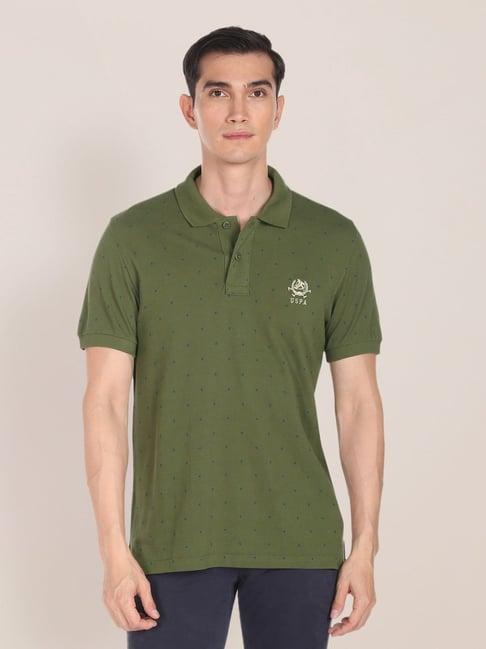 u.s. polo assn. olive cotton regular fit printed polo t-shirt