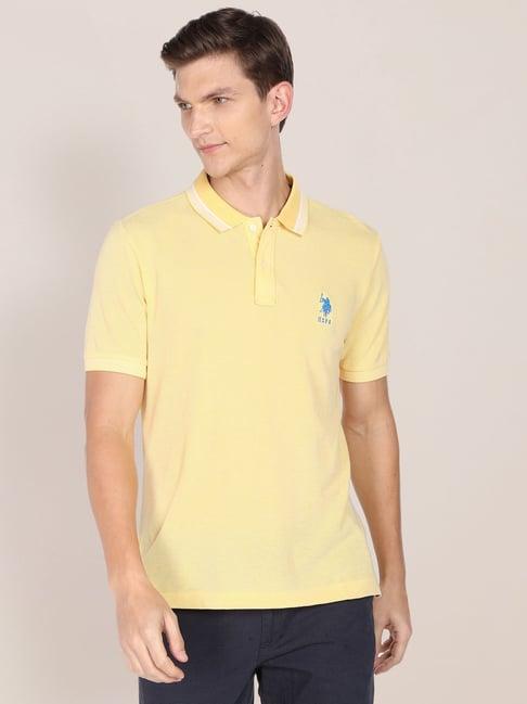 u.s. polo assn. light yellow cotton regular fit polo t-shirt