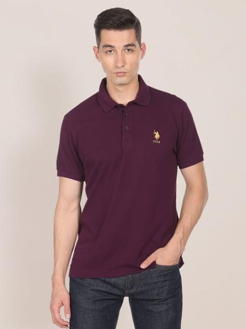 u.s. polo assn. wine cotton regular fit texture polo t-shirt