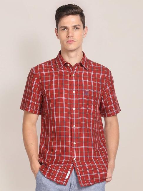 u.s. polo assn. rust linen regular fit checks shirt