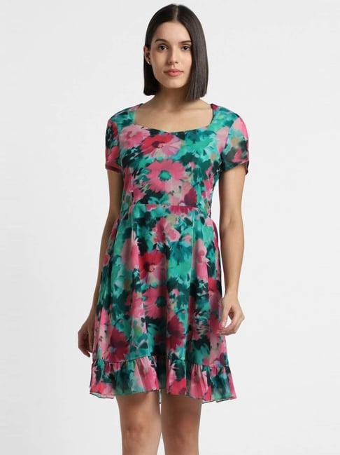 allen solly green printed a-line dress