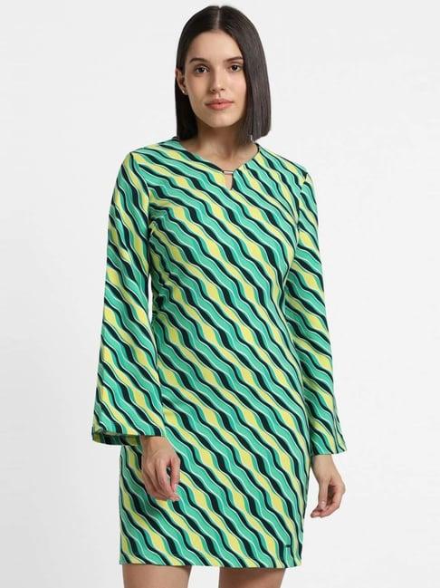 allen solly green printed shift dress