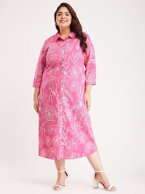 fablestreet x pink cotton printed shirt dress