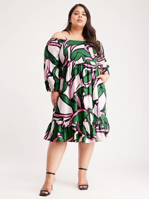 fablestreet x green printed a-line dress