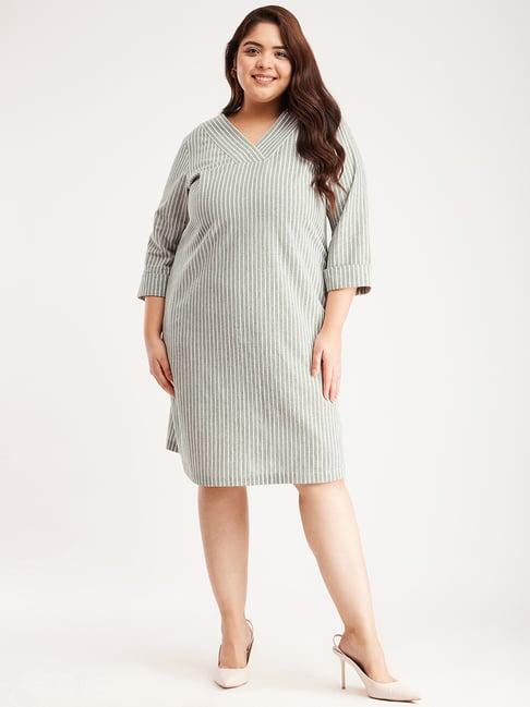 fablestreet x grey linen striped shift dress