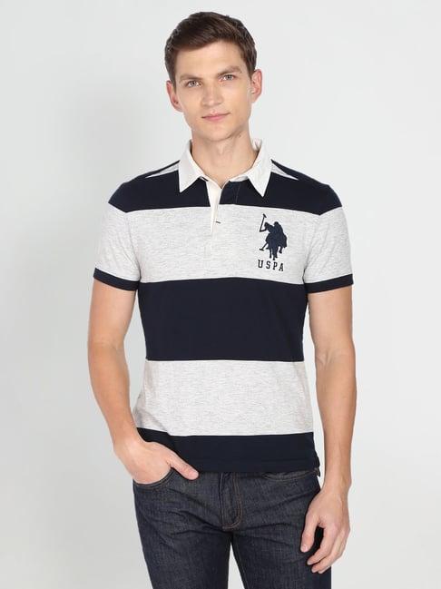 u.s. polo assn. denim co. navy & grey regular fit striped polo t-shirt