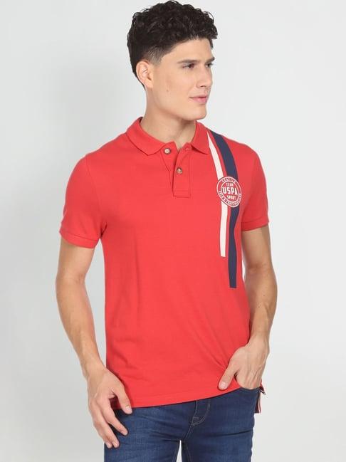 u.s. polo assn. denim co. red cotton regular fit striped polo t-shirt