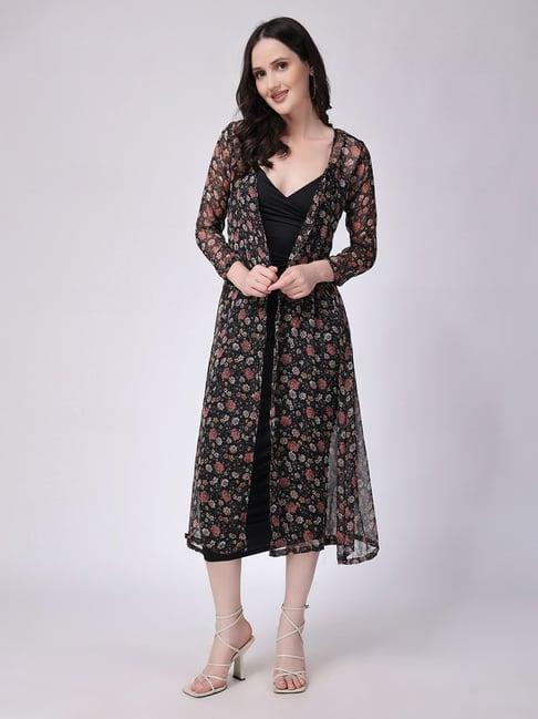 scorpius black floral print long shrug