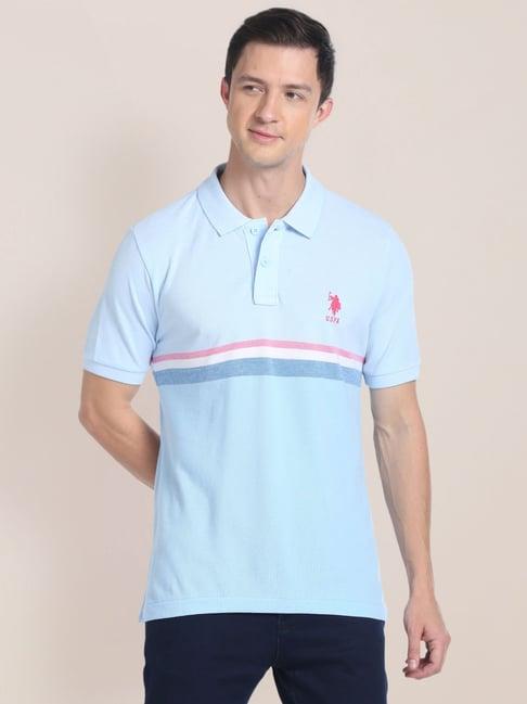 u.s. polo assn. light blue cotton slim fit striped polo t-shirt