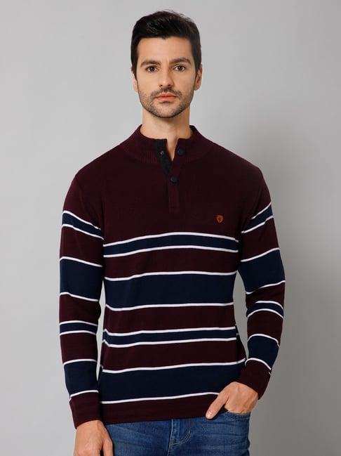 cantabil wine regular fit striped sweater