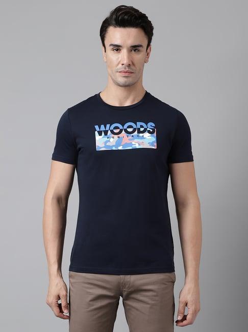 woods navy regular fit printed cotton crew t-shirt