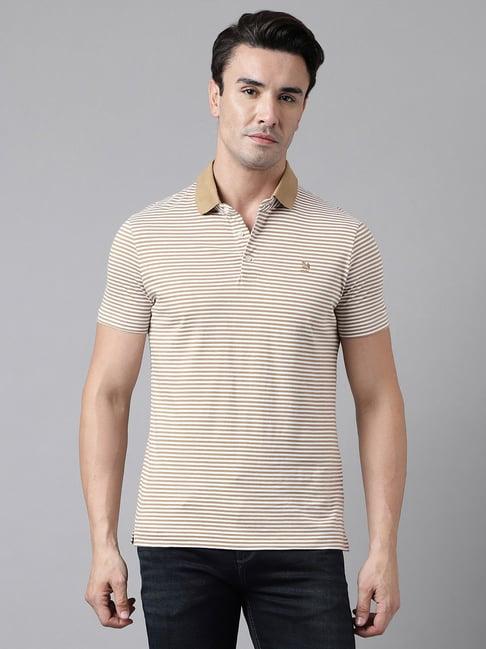 woodland khaki & white regular fit cotton polo t-shirt