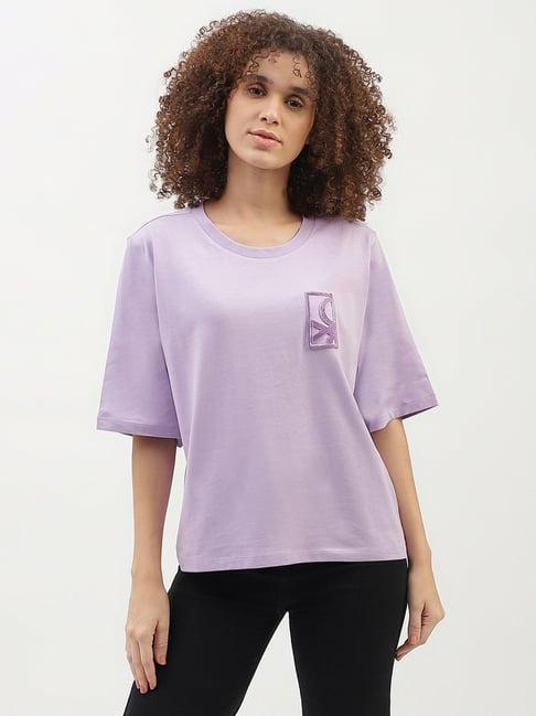 united colors of benetton purple cotton regular fit t-shirt