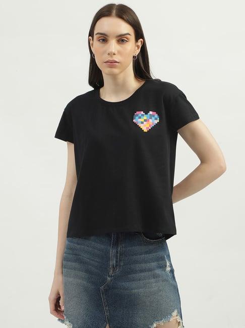 united colors of benetton black cotton printed t-shirt