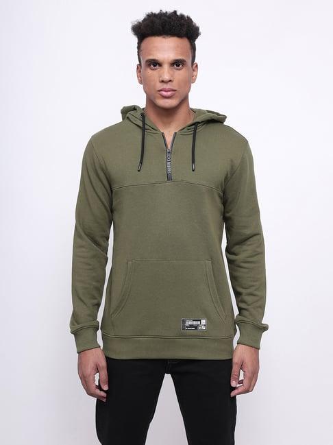 lee olive slim fit activewear hooded sweatshirt