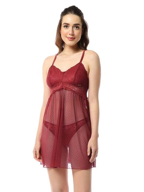 amante maroon lace work babydoll