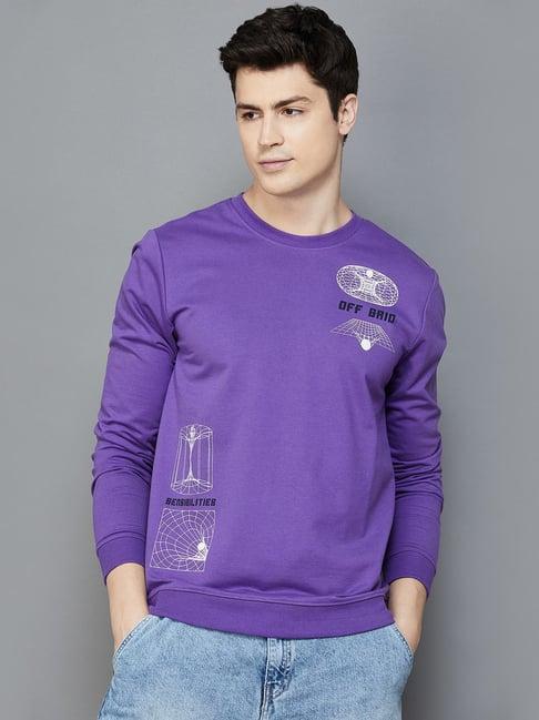 fame forever by lifestyle purple cotton regular fit printed sweatshirt