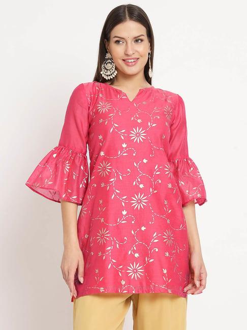 studiorasa coral chanderi floral print straight kurti