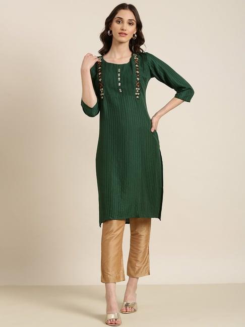 showoff green cotton striped kurta