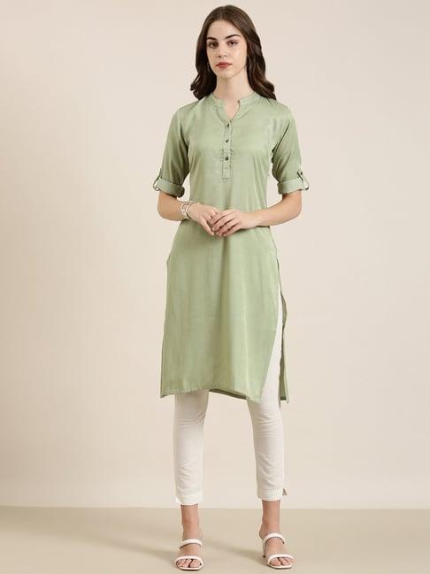 showoff light green cotton regular fit kurta