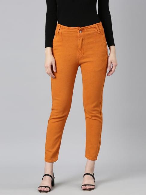 showoff mustard denim slim fit mid rise jeans