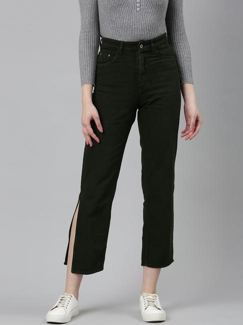 showoff olive denim regular fit mid rise jeans