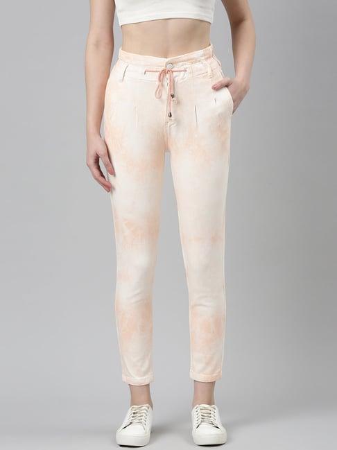 showoff peach denim tie - dye mid rise jeans