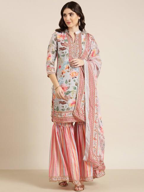 showoff multicolor embellished kurti with sharara & dupatta