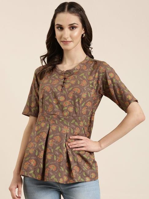 showoff brown floral print kurti