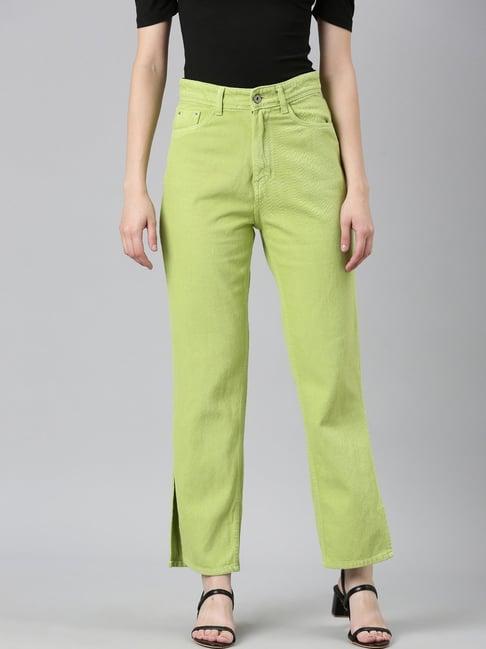 showoff lime green denim regular fit mid rise jeans