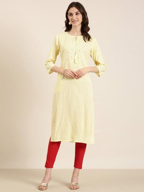 showoff yellow cotton printed kurta