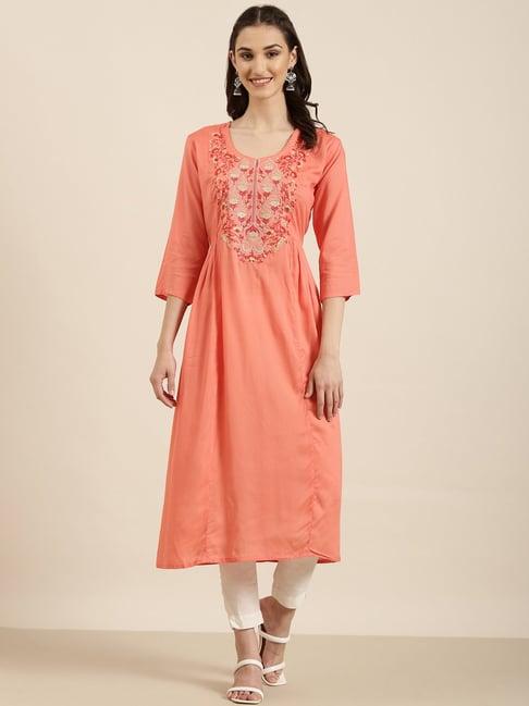 showoff coral cotton regular fit kurta