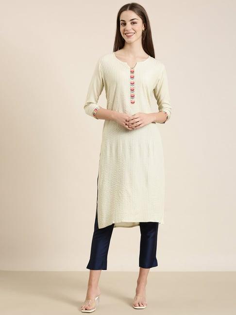 showoff beige cotton striped kurta