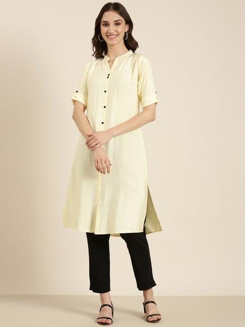 showoff beige cotton regular fit kurta