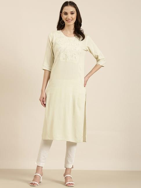 showoff beige cotton regular fit kurta