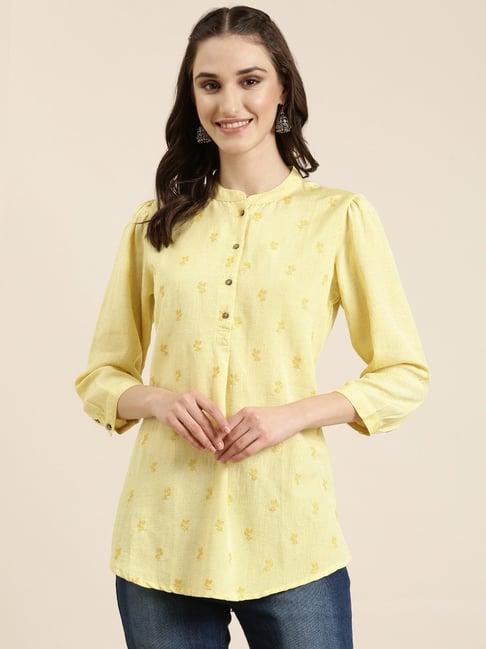 showoff yellow floral print kurti