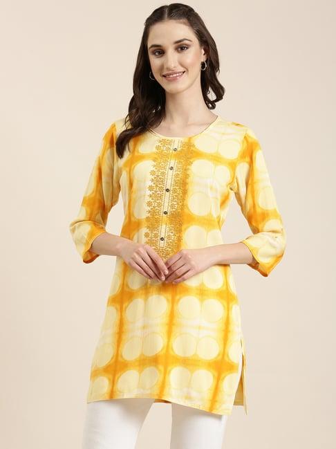 showoff yellow printed kurti