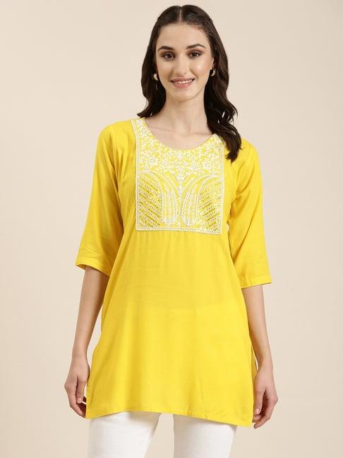 showoff yellow regular fit kurti