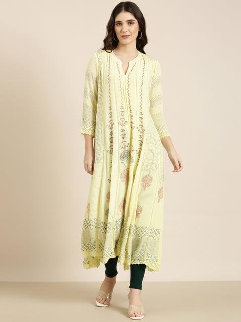 showoff yellow cotton floral print kurta