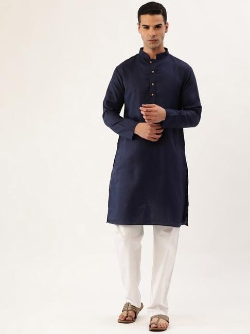 swagg india navy blue cotton regular fit kurta