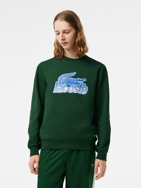 lacoste green cotton classic fit printed sweatshirt