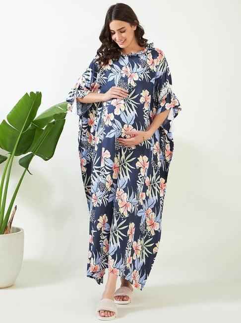 the kaftan company navy floral print maternity kaftan