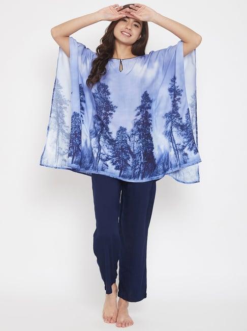 the kaftan company blue printed kaftan pyjama set