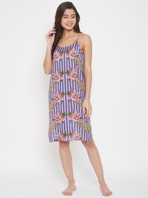 the kaftan company pink & blue printed slip night dress