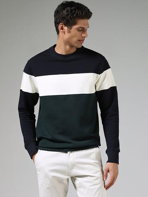 wes casuals by westside navy & emerald green color block sweatshirt