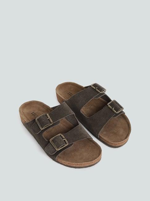 soleplay by westside brown dual buckle strap cork leather sandals