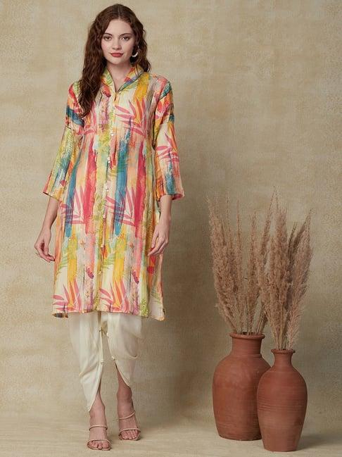 fashor multicolored printed kurta dhoti pant set