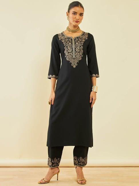 soch black embroidered kurta pant set